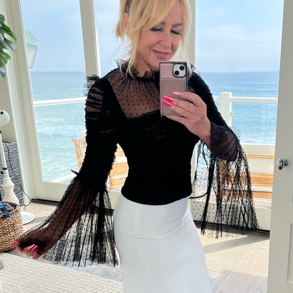 Self Portrait Dot Mesh Angel Sleeved Top